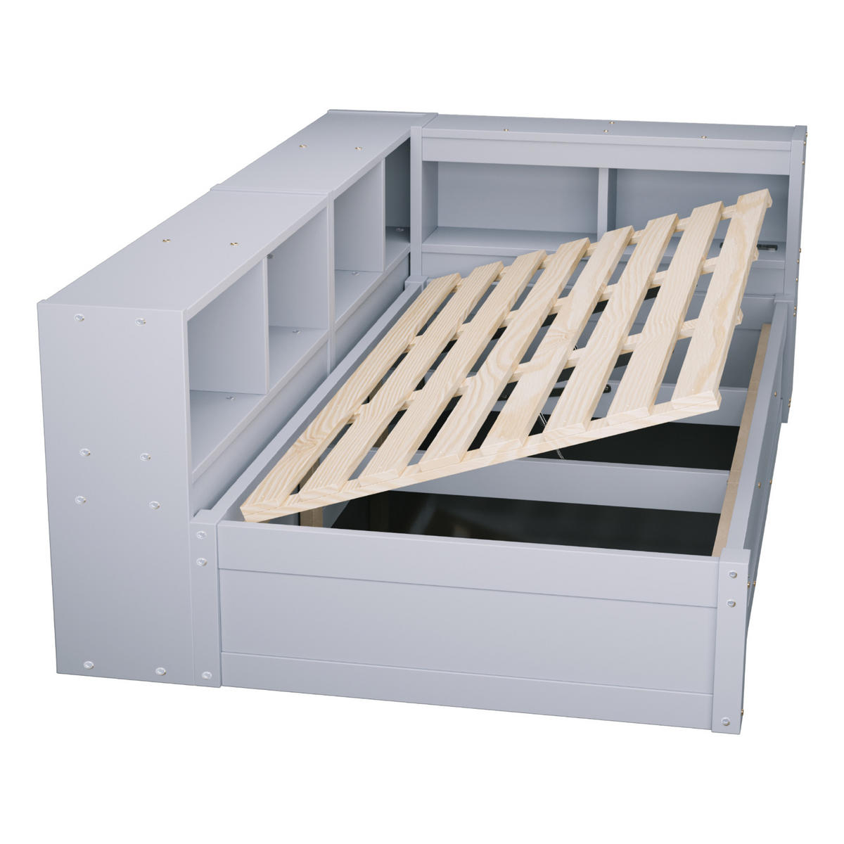 BETT 90/200 cm in Grau mit LED, Steckdose und Stauraum - Grau, Holz/Holzwerkstoff (90/200cm) - CHICFURN