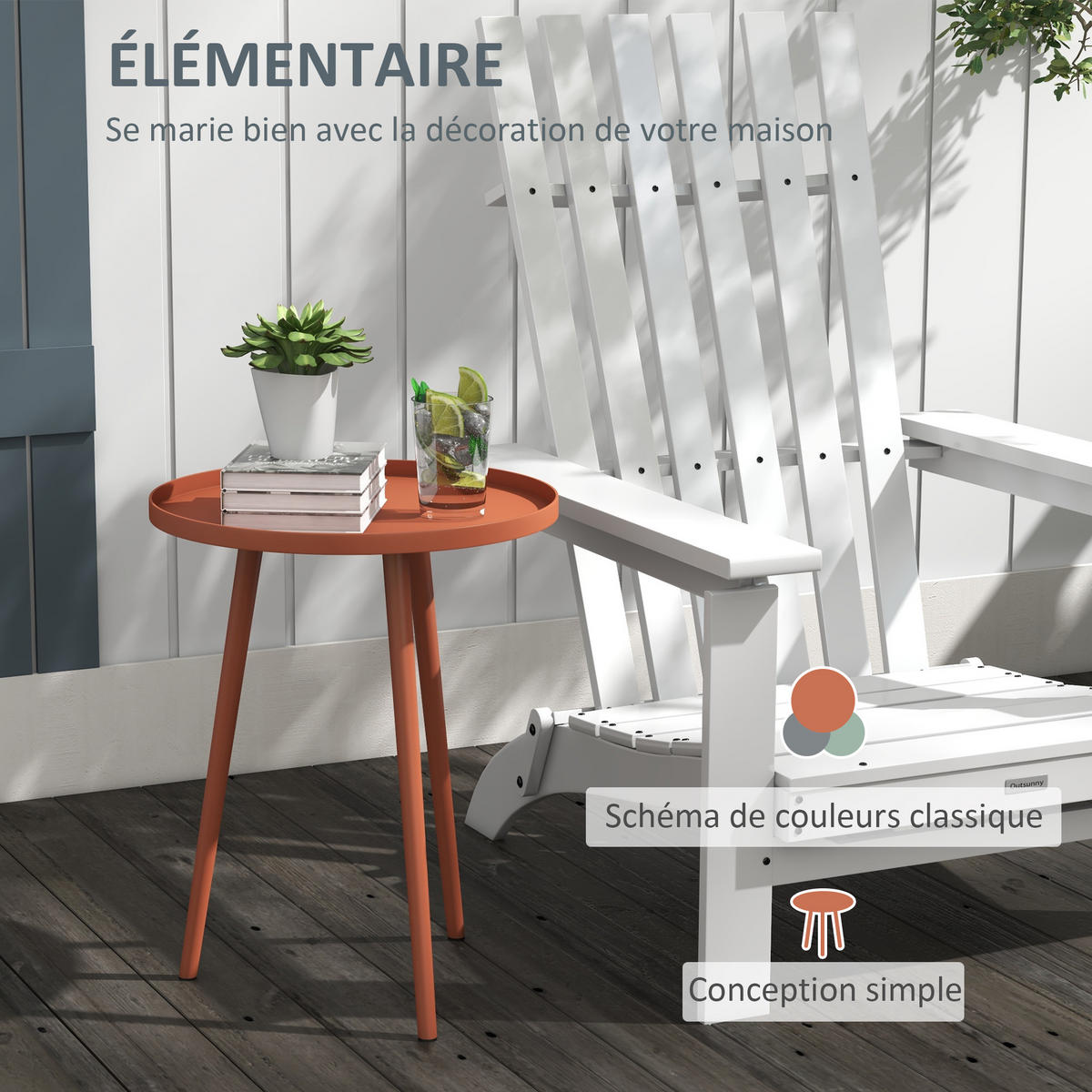 GARTENBEISTELLTISCH DE-14102 rund, mit erhöhtem Rand Rot - Rot, Metall (40/40/50cm) - ComfortXL
