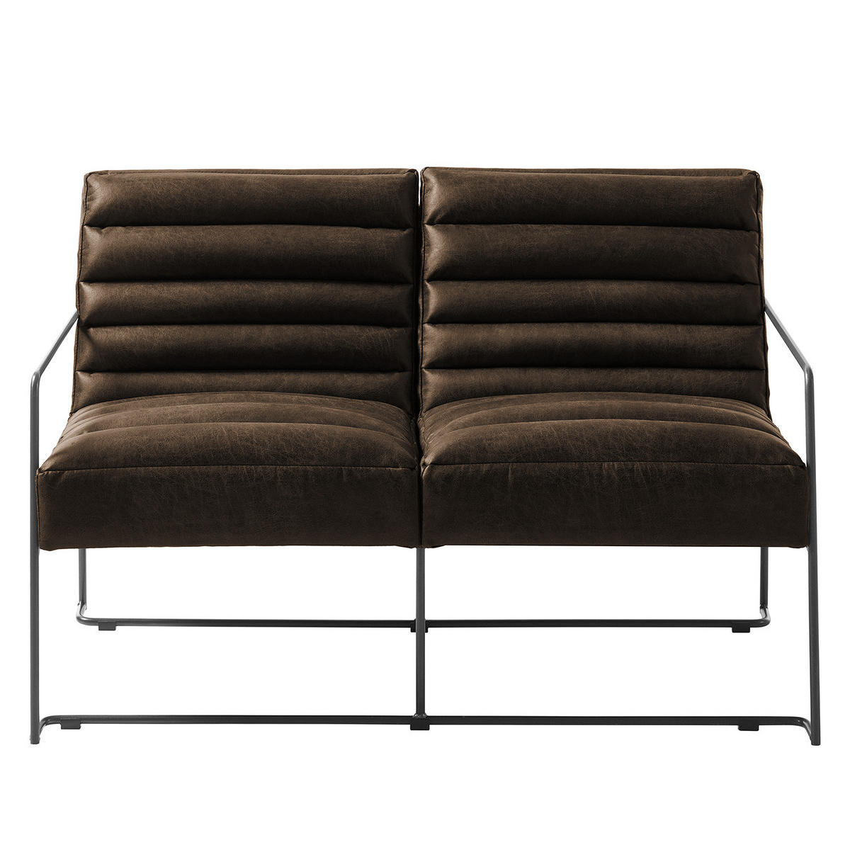 2-SITZER SOFA - Antiklederlook - Graubraun, Textil (121/81/78cm) - home24