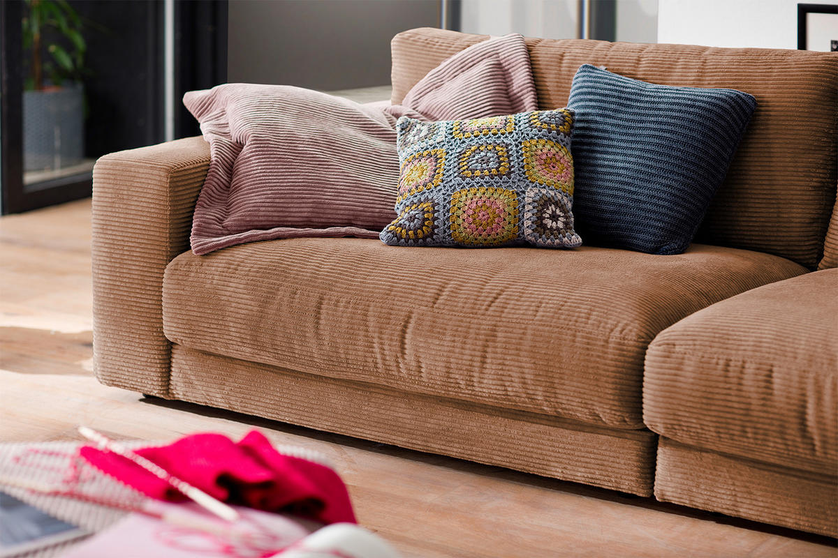 SOFA 3-SITZER MADELINE Braun Cord - Dunkelbraun/Schwarz, Textil (290/85/127cm) - KAWOLA