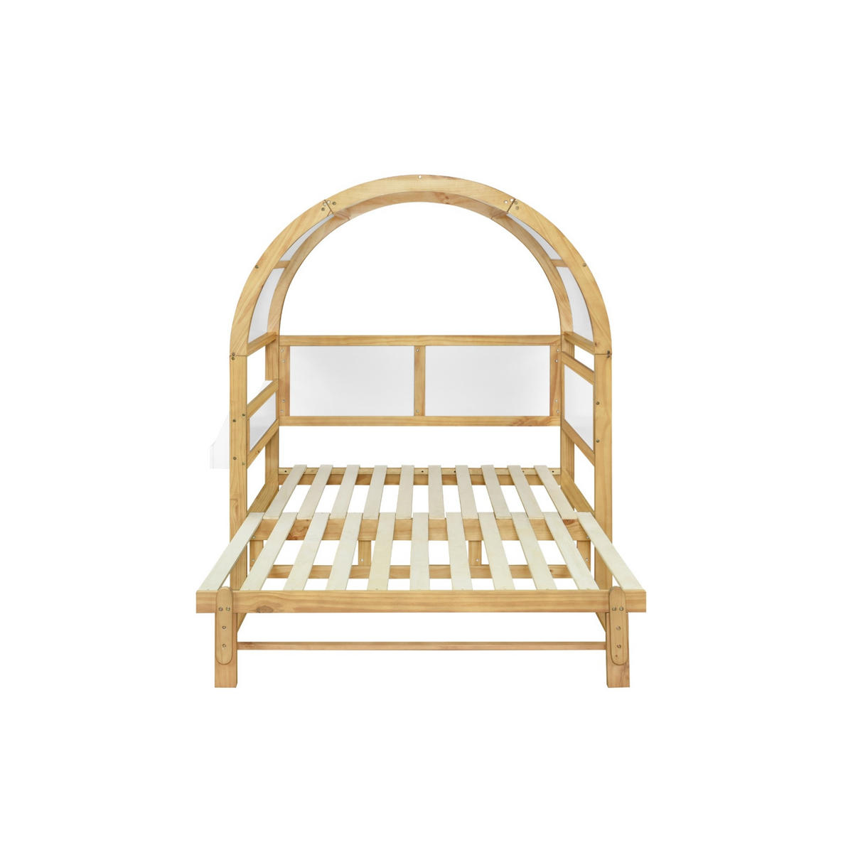 KINDERBETT 140/200 cm mit Ausziehbett, gewölbtem Dach und Ablagefläche, Weiß/Natur - Weiß, Holzwerkstoff (140/200cm) - Redom