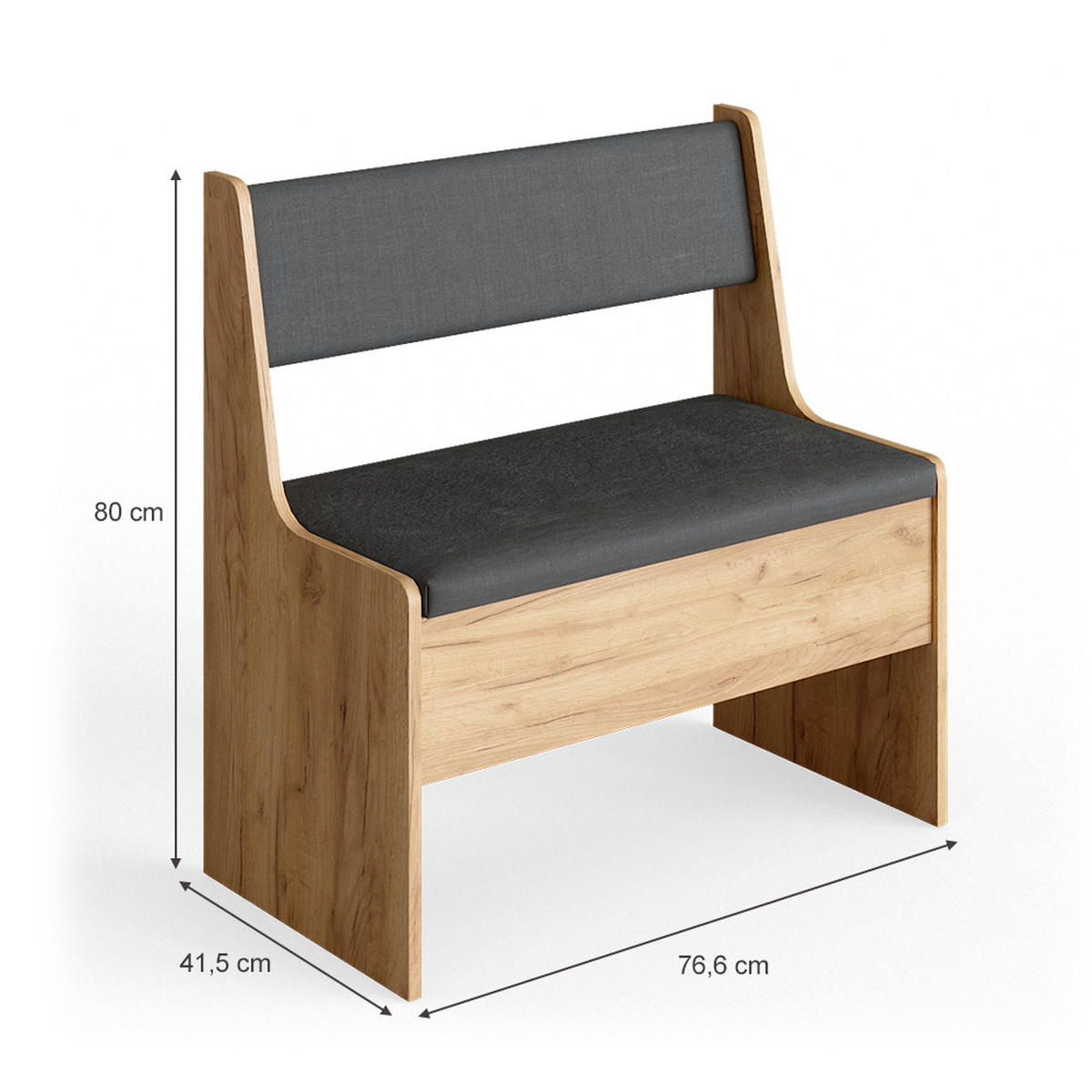 ESSZIMMER-ECKBANK Roman Sandeiche 76.6 x 41.5 cm - Anthrazit/Eiche Wotan, Holzwerkstoff (41.5/80/76.6cm) - Vicco