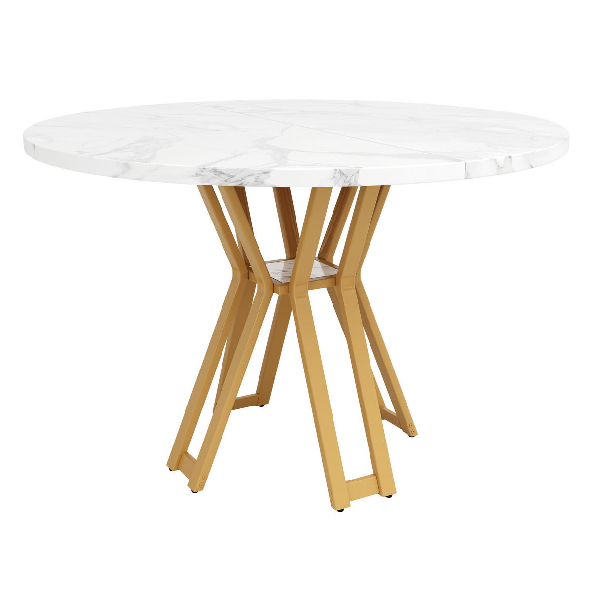 ESSTISCH 100x100x76 cm in Weiß und Gold aus MDF mit Marmoroptik auf goldfarbenen Metallbeinen - Goldfarben, Holzwerkstoff (100/100/76cm) - Modfu