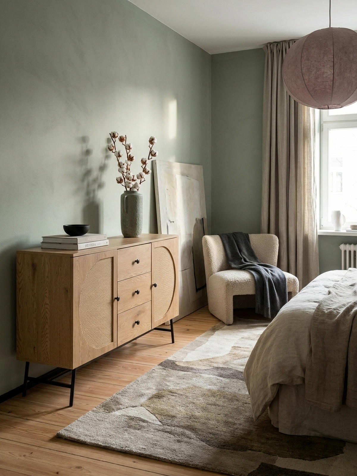 SIDEBOARD – Eiche-Dekor/Rattan, 140x80x40 cm, 2 Türen, 3 Schubladen, hoch - Schwarz/Braun, Holzwerkstoff/Metall (140/80/40cm) - KADIMA DESIGN