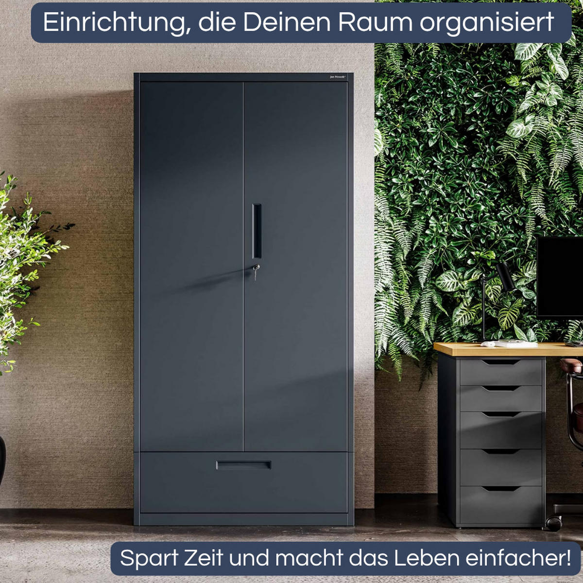 METALLSCHRANK mit Einzel-Schublade MEGAN 195x90x40cm Anthrazit - Anthrazit, Metall (90/195/40cm) - Jan Nowak