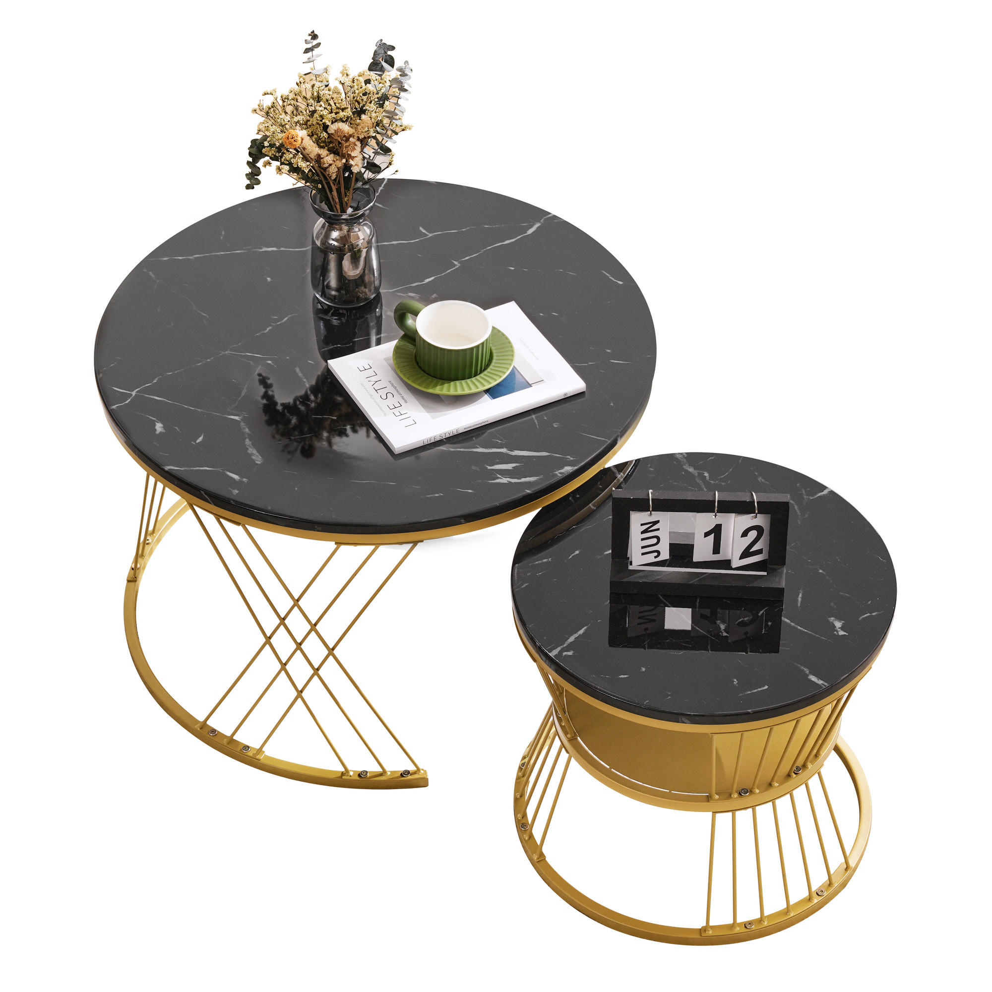 COUCHTISCHSET, Schwarz - Schwarz, Holzwerkstoff/Metall (70/70/45cm) - Urban Meuble
