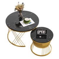 COUCHTISCH 2er Set Nesting Hochglanz Marmor Gold Rahmen - Schwarz, Holzwerkstoff (70/70/45cm) - FLIEKS