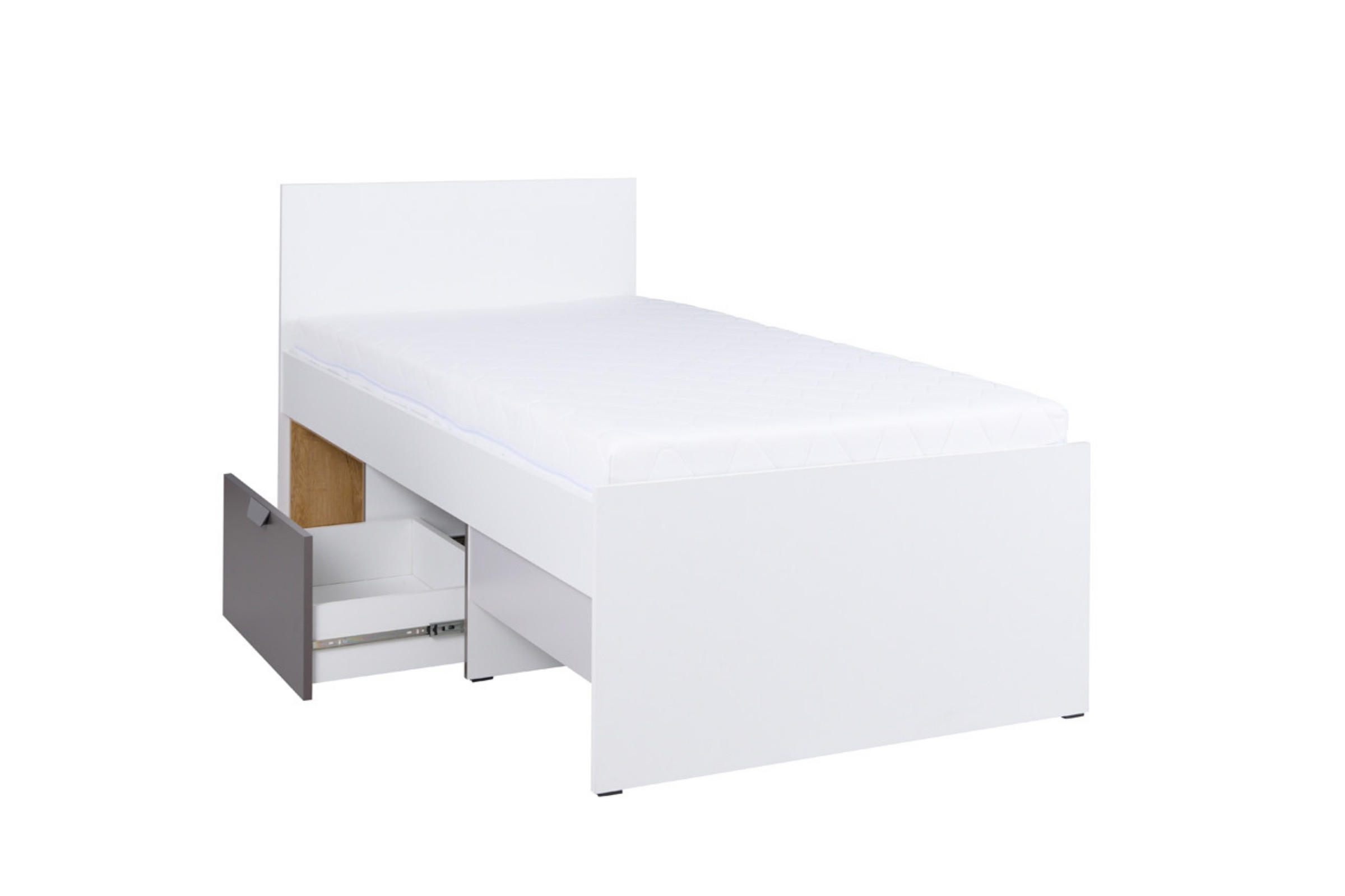 JUGENDBETT JUSTIN 15 90/200 cm in Weiß / Graphit / Grau / Eiche - Eichefarben/Graphitfarben, Holzwerkstoff (95/96/204cm) - Deine Möbel 24