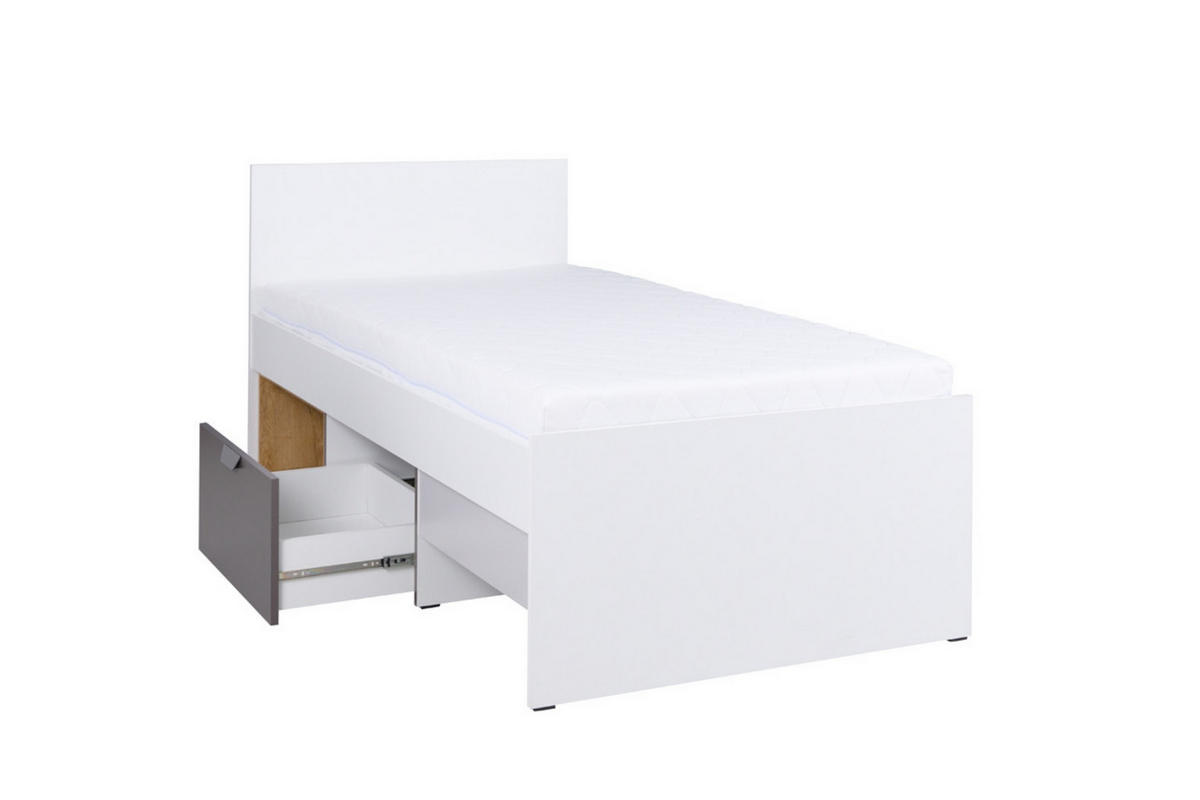 JUGENDBETT JUSTIN 15 90/200 cm in Weiß / Graphit / Grau / Eiche - Eichefarben/Graphitfarben, Holzwerkstoff (95/96/204cm) - Deine Möbel 24