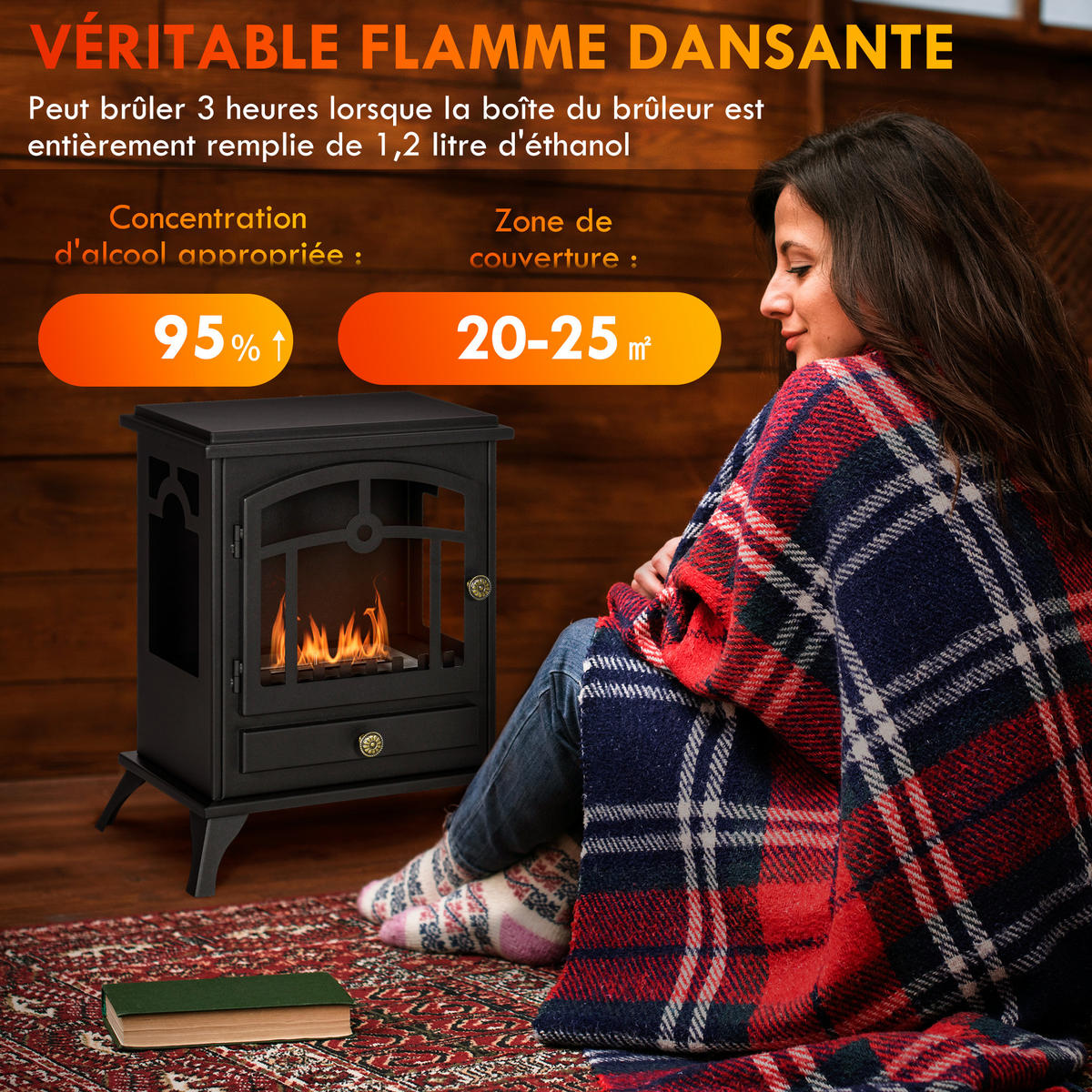ETHANOLKAMIN DE-17031 auf Beinen 1,2 L Schwarz - Schwarz, Metall (45/54/28cm) - ComfortXL