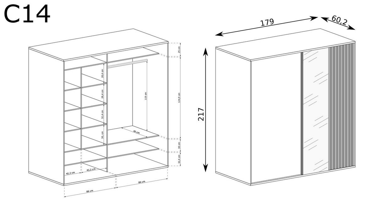 SCHWEBETÜRENSCHRANK Cali C-14 179 x 217 x 60,2 cm Eiche Artisan - Eiche Artisan, Holzwerkstoff (179/217/60.2cm)