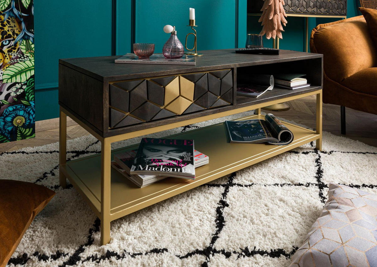 COUCHTISCH Mango 110x40x50 grau geölt DIAMOND #100 - Grau, Holz (110/40/50cm) - Massivmoebel24
