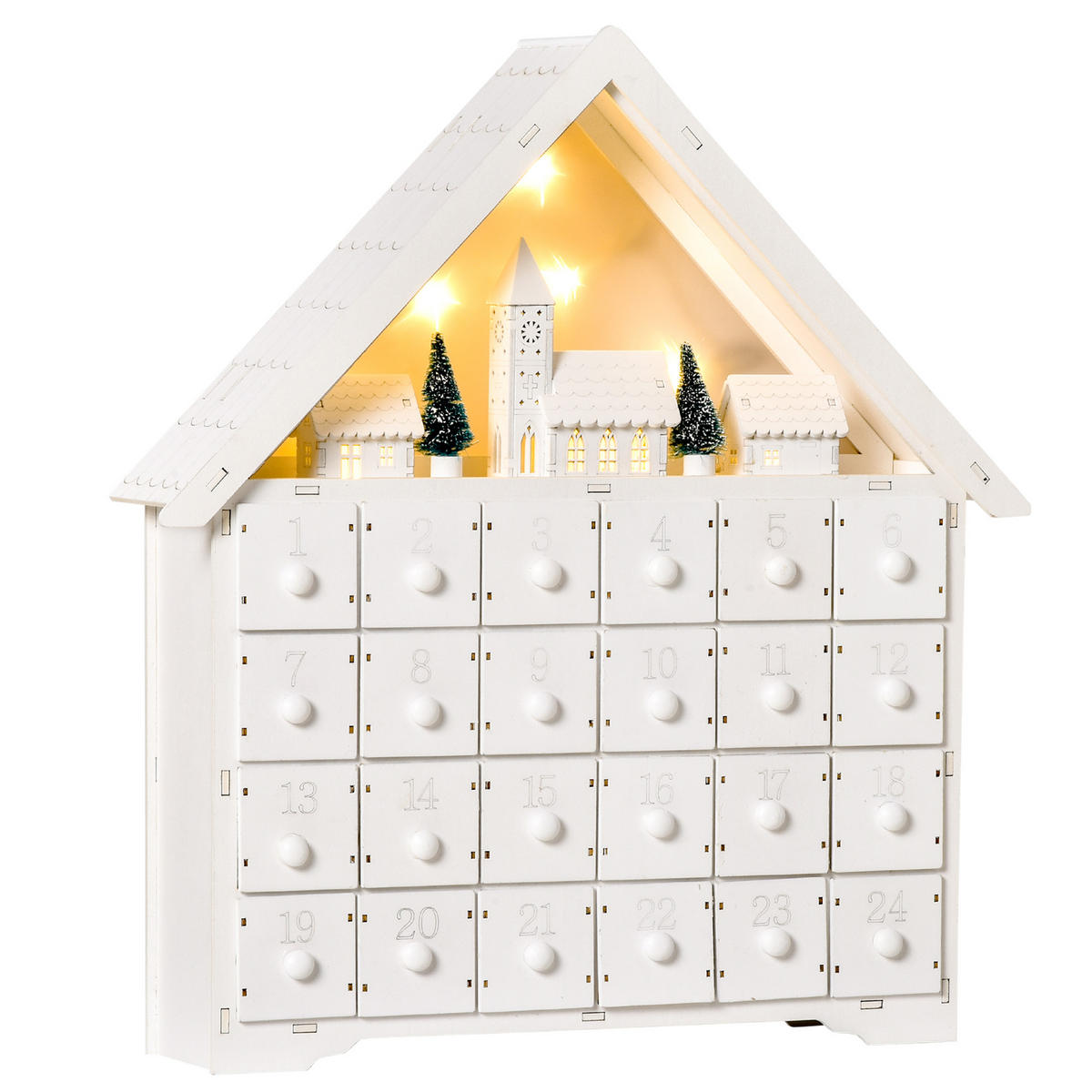 ADVENTSKALENDER zum Befüllen, mit LED-Lichtern, 2-in-1-Design - Weiß, Holz (9/42/39cm) - HOMCOM