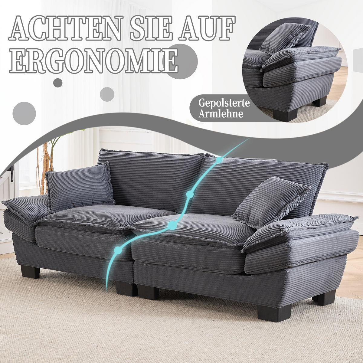 2-SITZER Sofa Samt mit ultratiefer Sitzfläche 224/81/81 cm Dunkelgrau - Dunkelgrau, Textil (81/224/81cm) - Redom