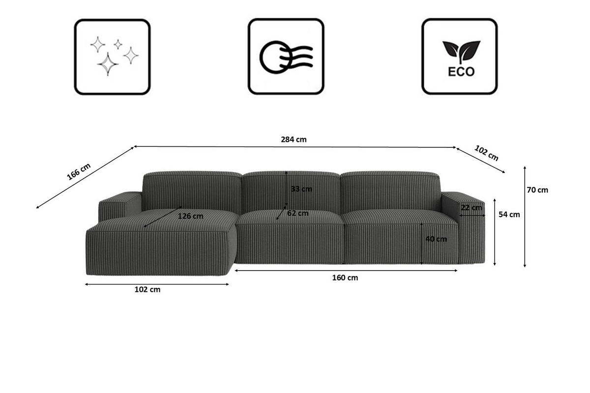 ECKSOFA Cursal L-Form, Stoff Poso, Grau, Links - Grau, Holz (284/166cm) - Kaiser Möbel