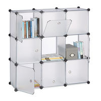 REGÁL transparentný 9 priehradiek s dvierkami 95,5 cm - priehľadné, kov/plast (95.5/95.5/32cm) - Relaxdays