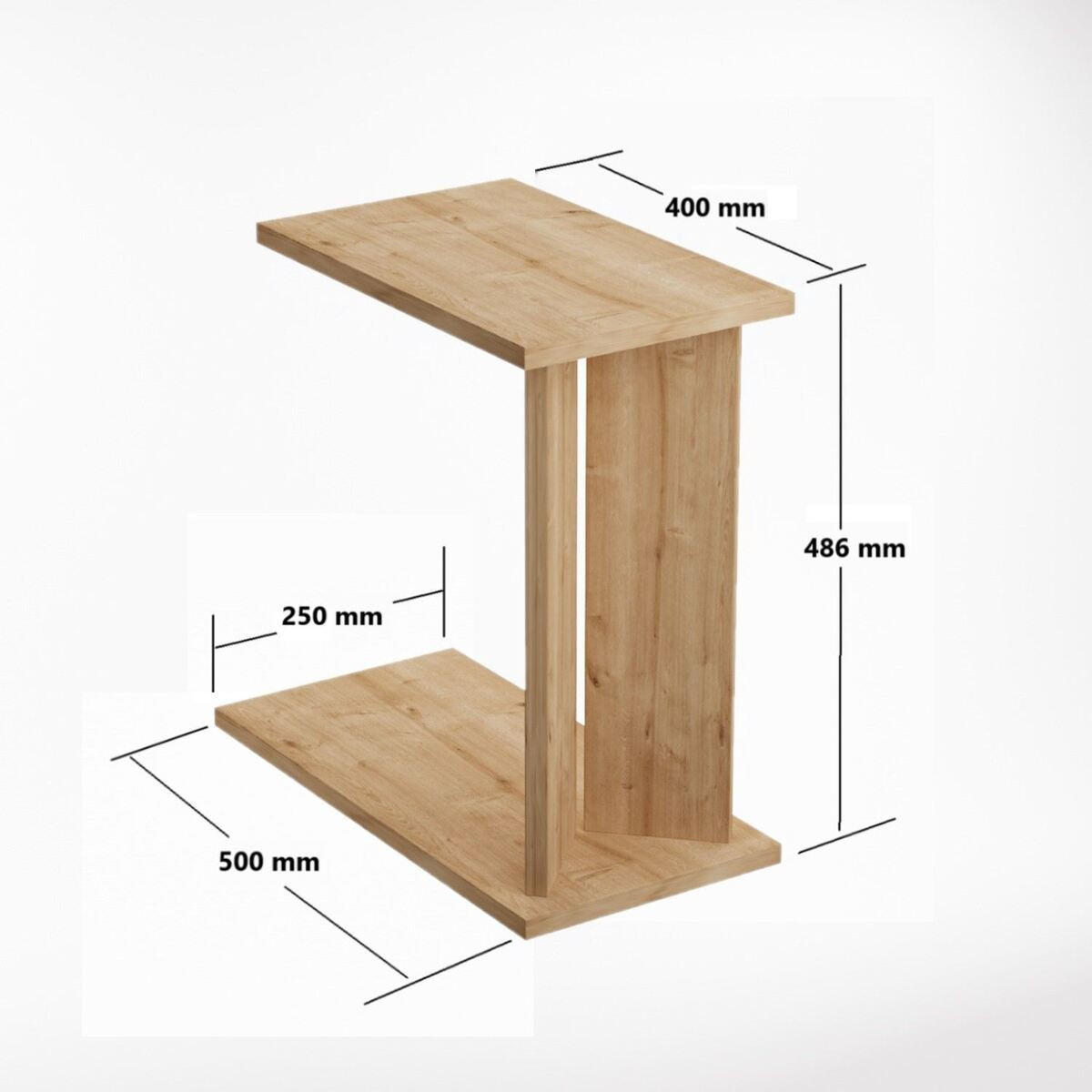 KONCOVÝ stolek k pohovce LUN s policí - barva dubu, kompozitní dřevo (25/50/48.6cm) - Calicosy