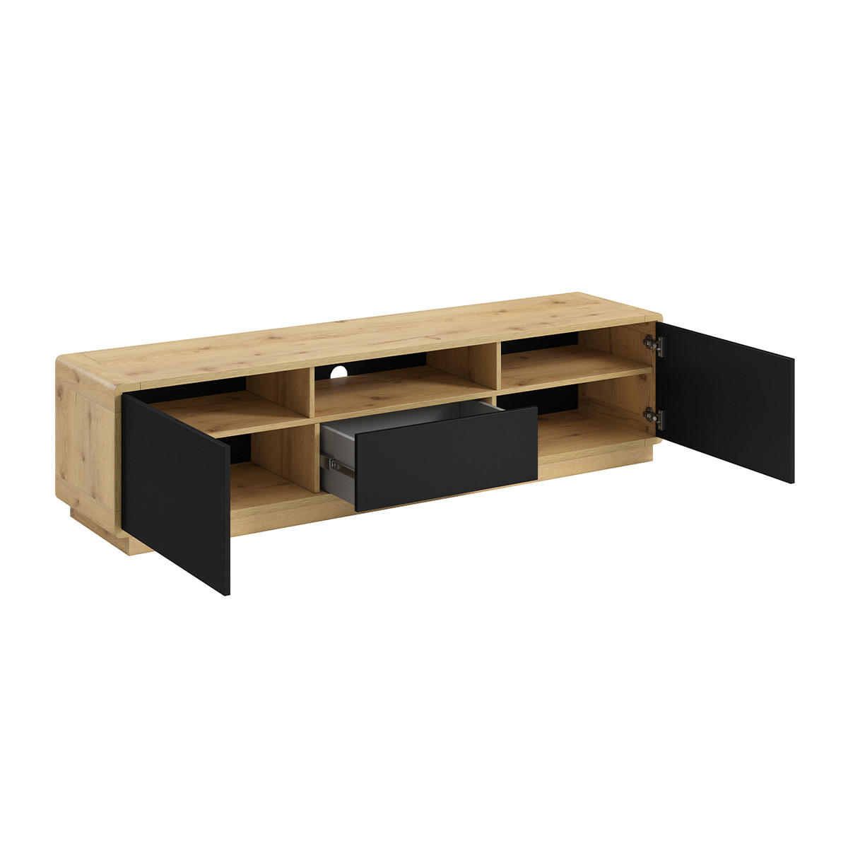 TV-MÖBEL Raven Mattschwarz und Holz - Schwarz, Holzwerkstoff (180/45/40cm) - Petits-meubles