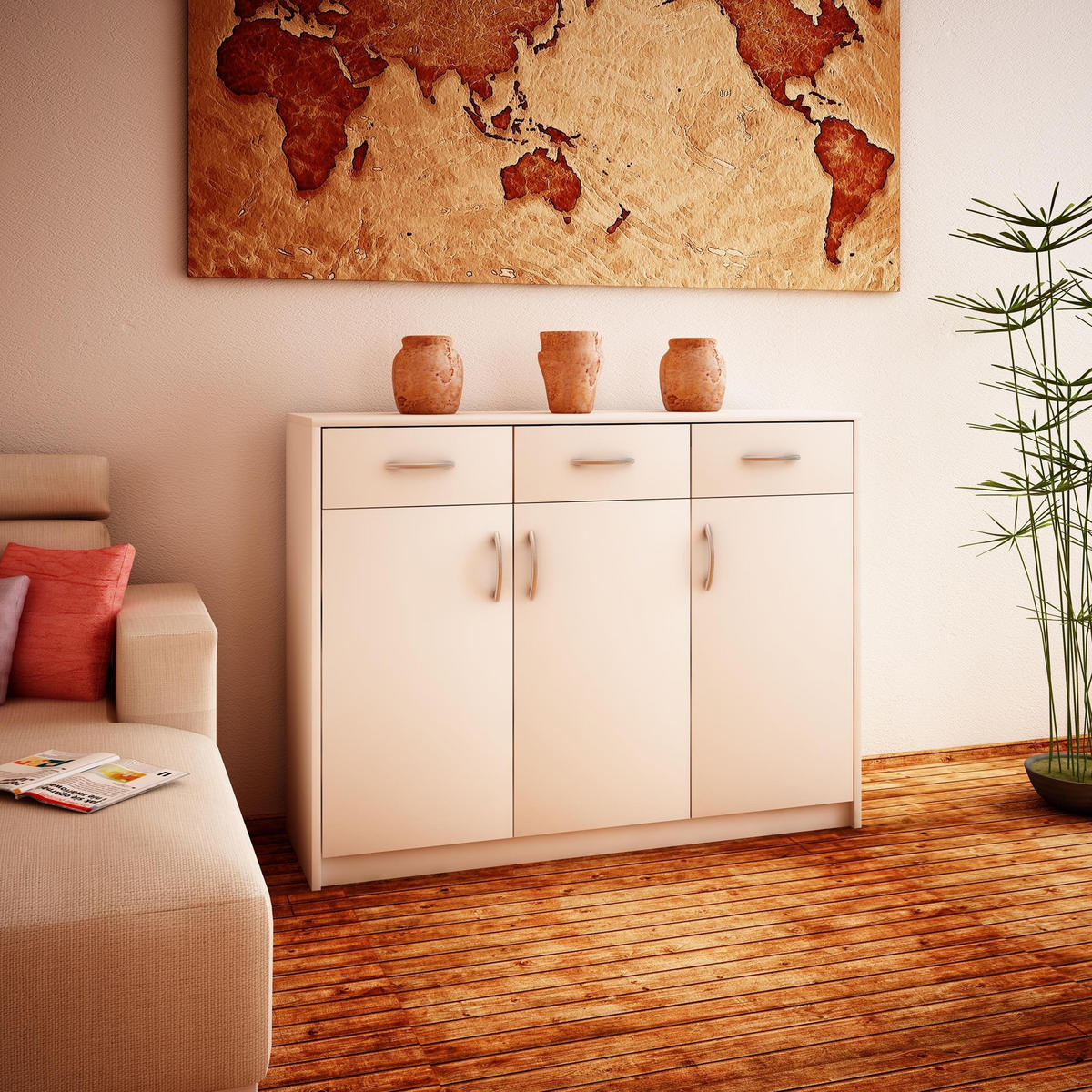 KOMMODE 3D3S Weiß 110/35/85 cm Sideboard - Weiß, Holzwerkstoff (110/85/35cm) - Matkam Möbel