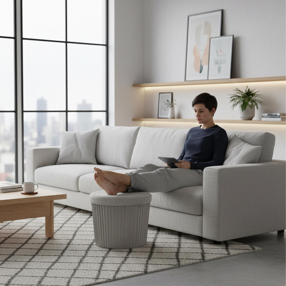 HOCKER - Hellgrau/Grau, Holzwerkstoff/Textil (38/38/38cm) - Relaxdays