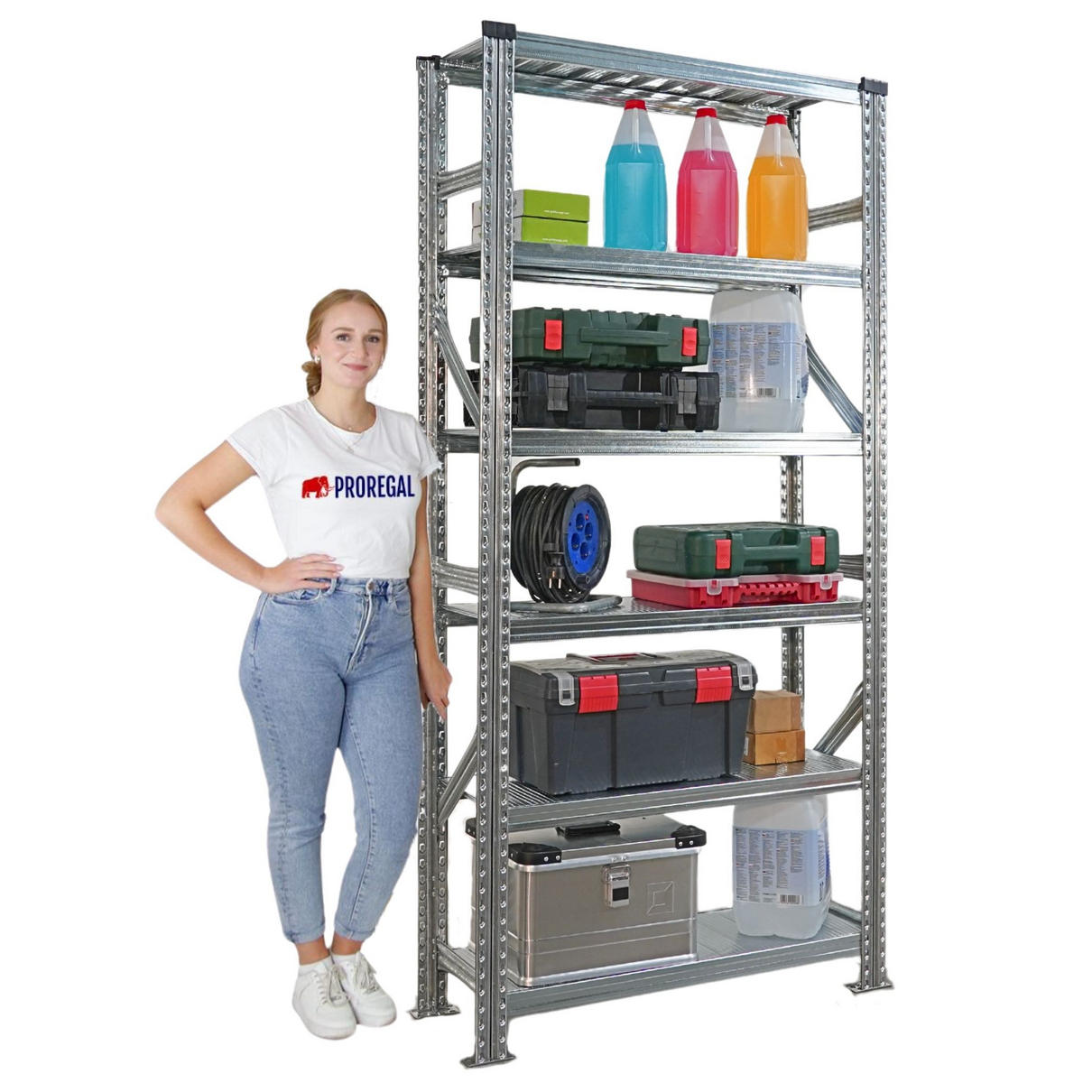 FACHBODENREGAL Proximo Stecksystem 210x90x32cm 6 Ebenen Beidseitig nutzbar Verzinkt - Silberfarben, Metall (90/210/32cm) - PROREGAL