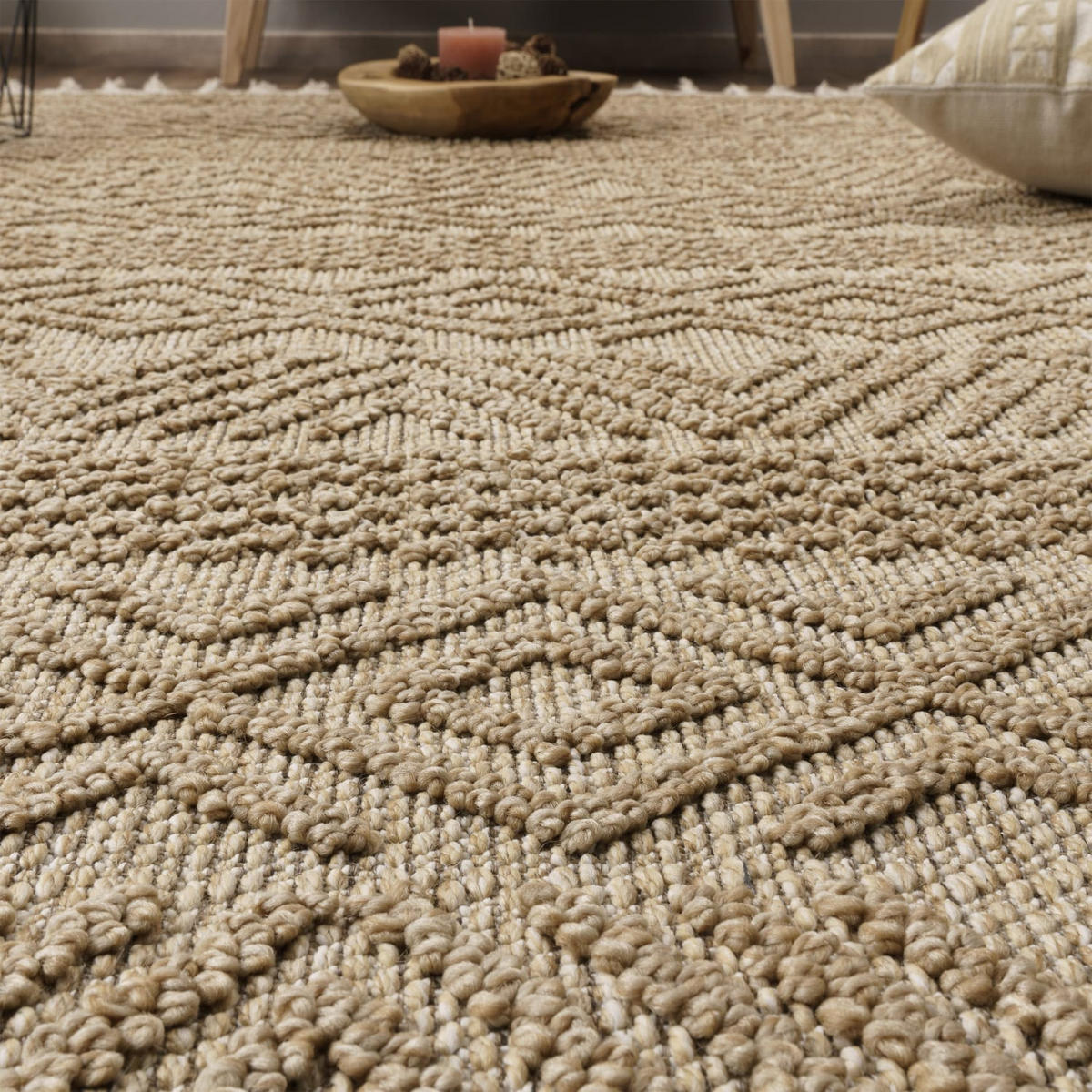 KURZFLORTEPPICH, mit Struktur, Florhöhe 7 mm, Natur, 120 x 160 cm - Beige, Textil (120/160cm) - KADIMA DESIGN