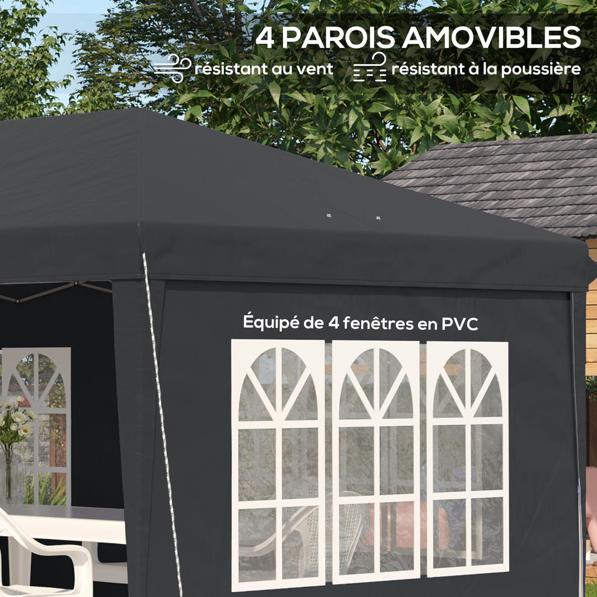 PAVILLON DE-14039 3/6 m, 3 Seiten abnehmbar Schwarz - Schwarz, Textil (295/270/585cm) - ComfortXL
