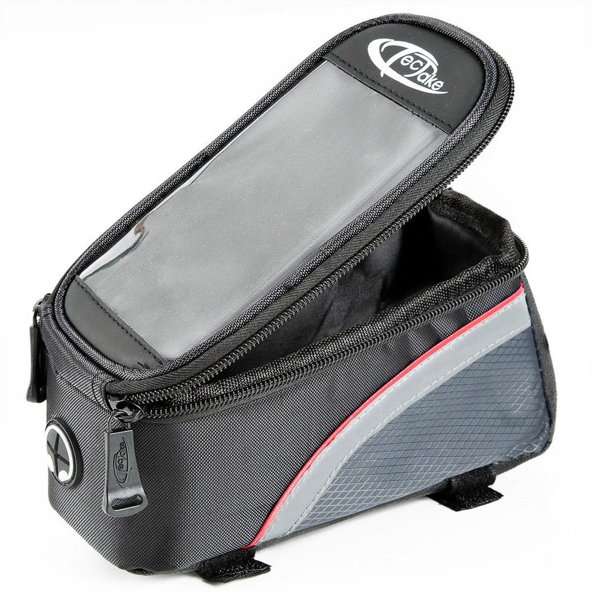 FAHRRADTASCHE mit Rahmen-Befestigung, 20 x 9,5 x 10 cm schwarz/grau/rot - Rot/Schwarz, Kunststoff (9.5/10/20cm) - tectake