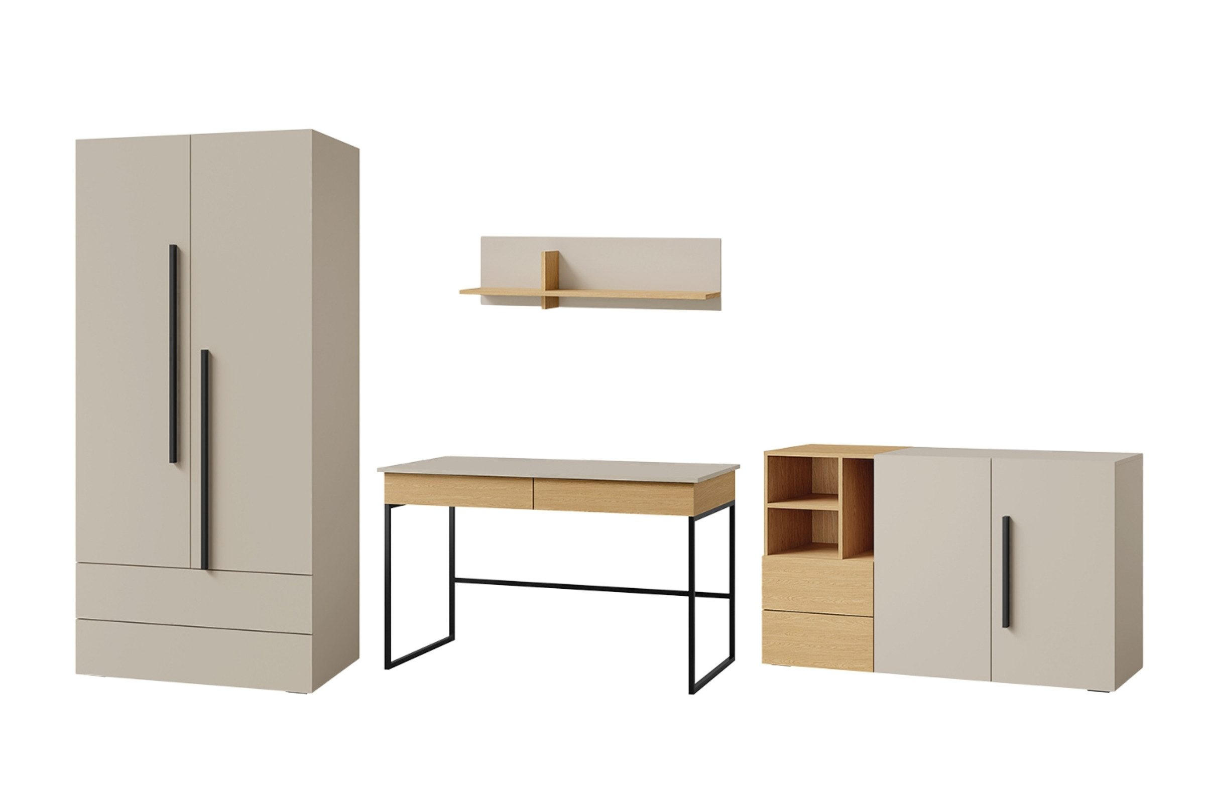 JUGENDZIMMER-SET LIMA B 4-teilig in Kaschmir/Eiche - Kaschmir/Eichefarben, Holzwerkstoff (350/195/60cm) - Deine Möbel 24