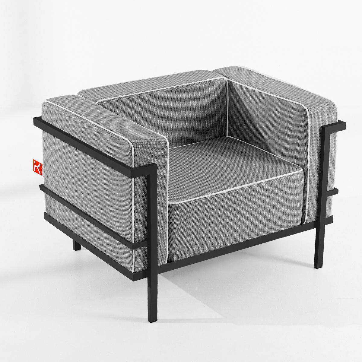 GARTENLOUNGE-SET TRIGLO 1x Tisch, 2x Sessel, 1x Sofa 3-Sitzer, 4-tlg., Modern, Dunkelgrau - Dunkelgrau/Schwarz, Glas/Textil - KONSIMO®