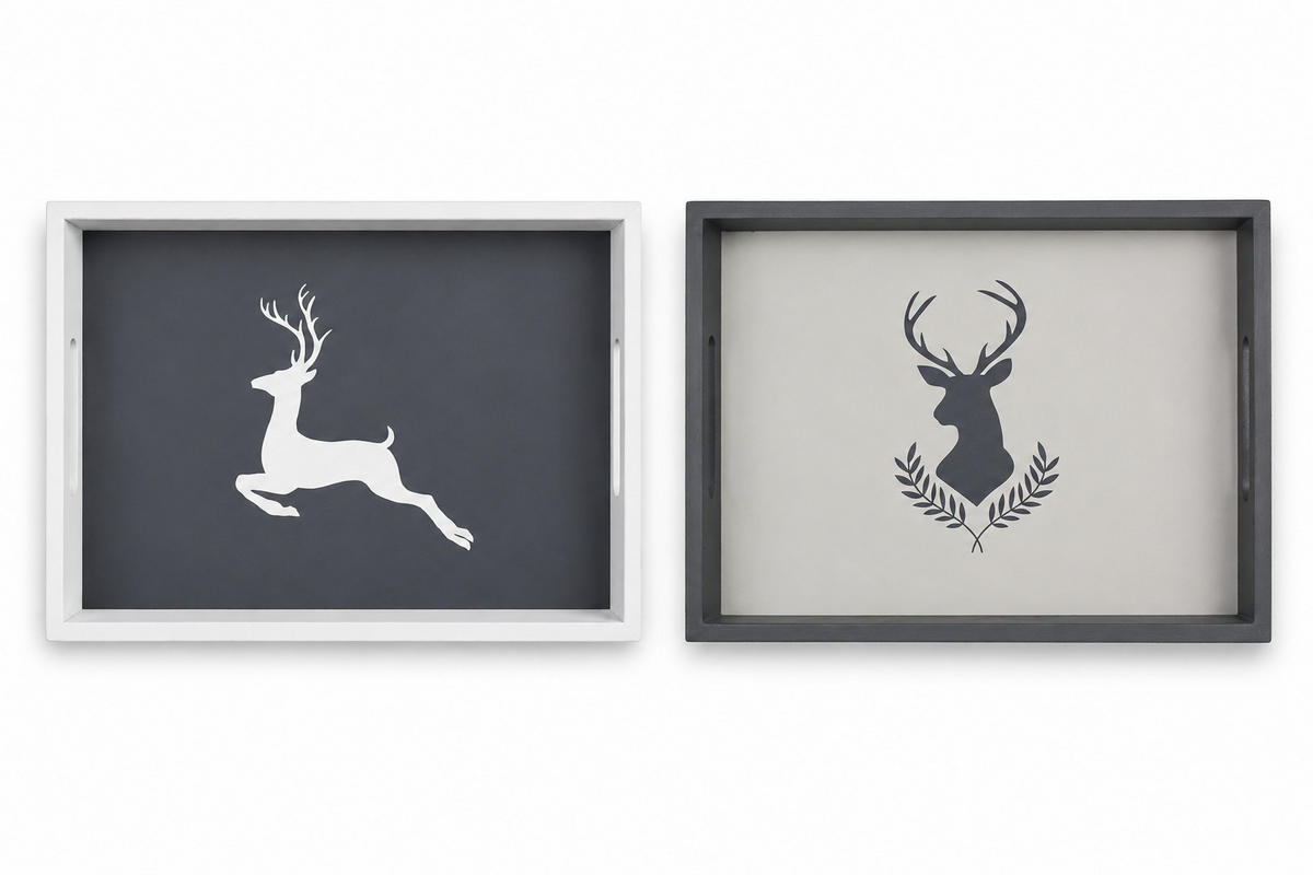 TABLETT Hirsch Deko Tablett 2 Größen im Set Grau - Grau, Textil (24/4/35cm) - TiborTex