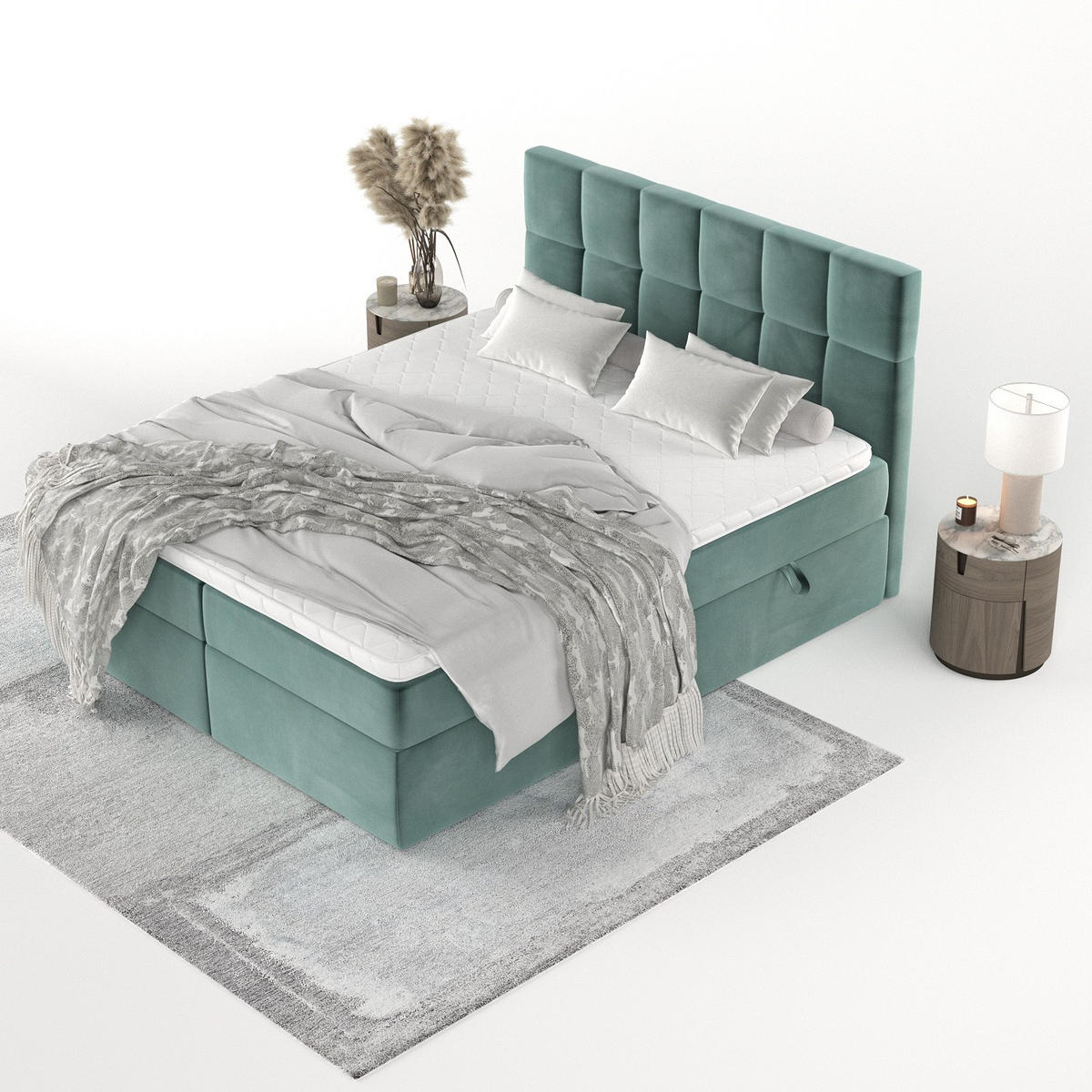 POSTEL BOXSPRING VARENO 180/200 Tyrkysová - černá/tyrkysová, kov/dřevo (180/200cm) - AltaBeds