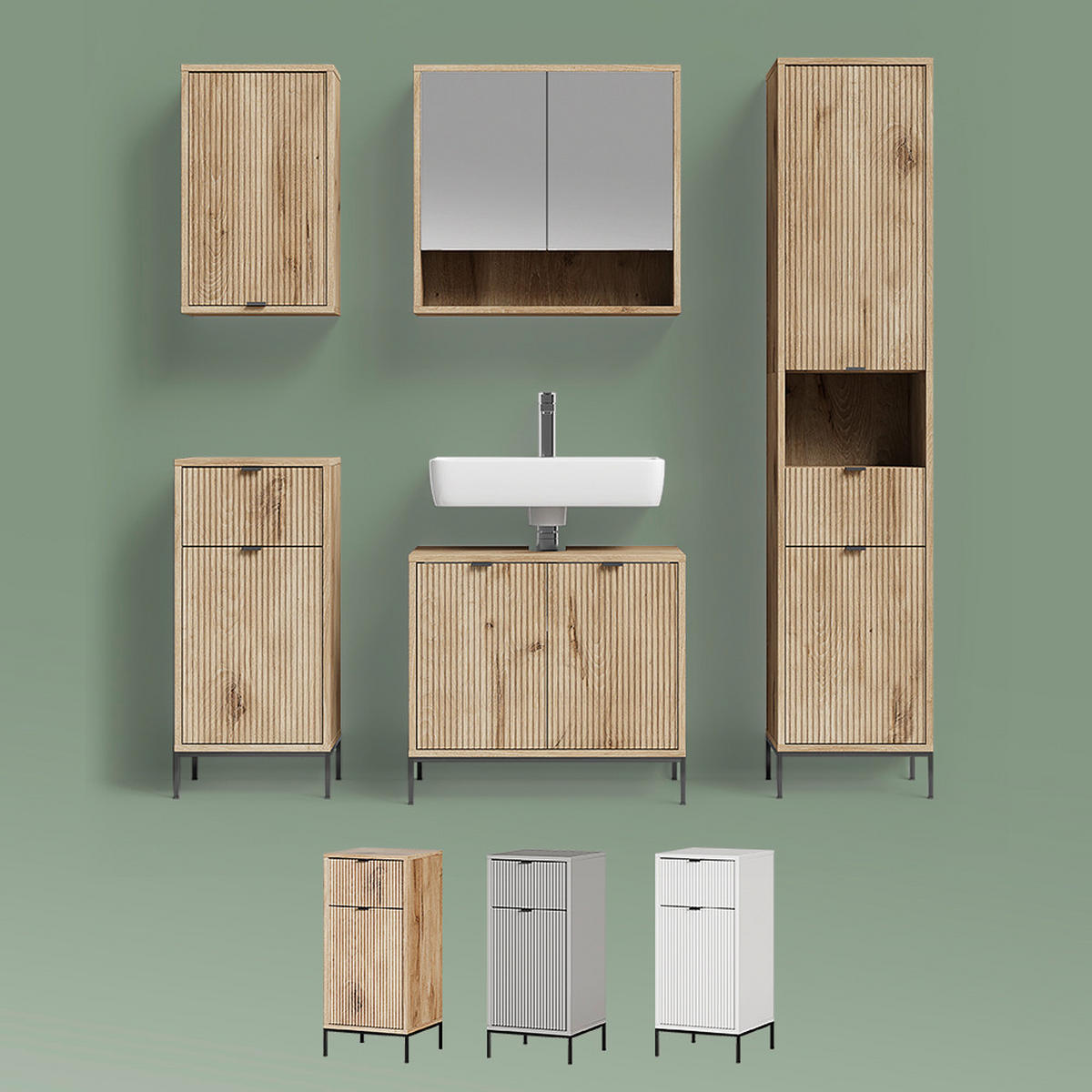 BADSCHRANK ATERNO Weiß 40 x 65 cm mit 2 Regalböden - Weiß, Holzwerkstoff (40/65/22.1cm) - Livinity®