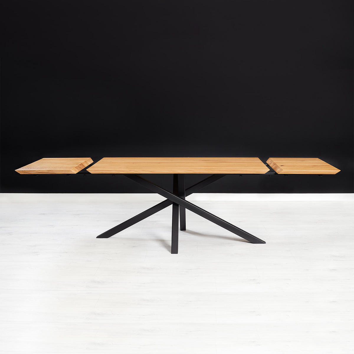 TISCH Ausziehbar Slant aus massivem Eichenholz 160x80 cm + Tischverlängerungen 2x50 cm - Eichefarben/Schwarz, Holz/Metall (160/80/75cm) - Danzz