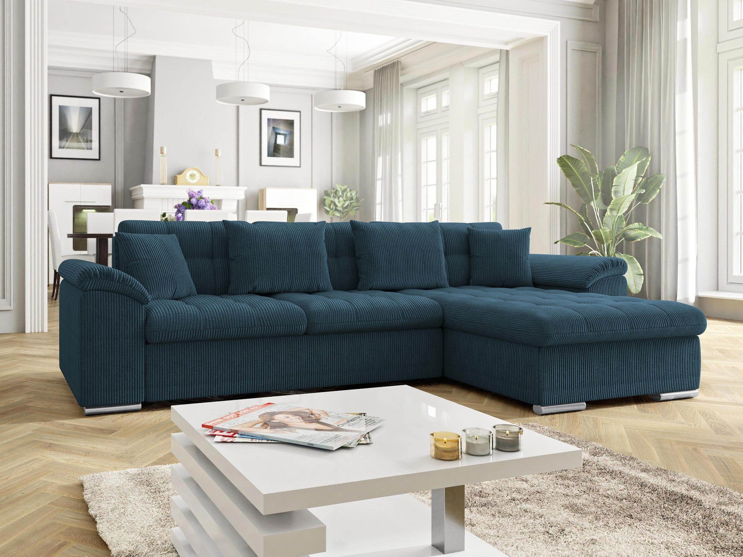 ECKSOFA Diana Cord, Seite: Rechts - Dunkelblau, Holz/Textil (280/160cm) - MIRJAN24