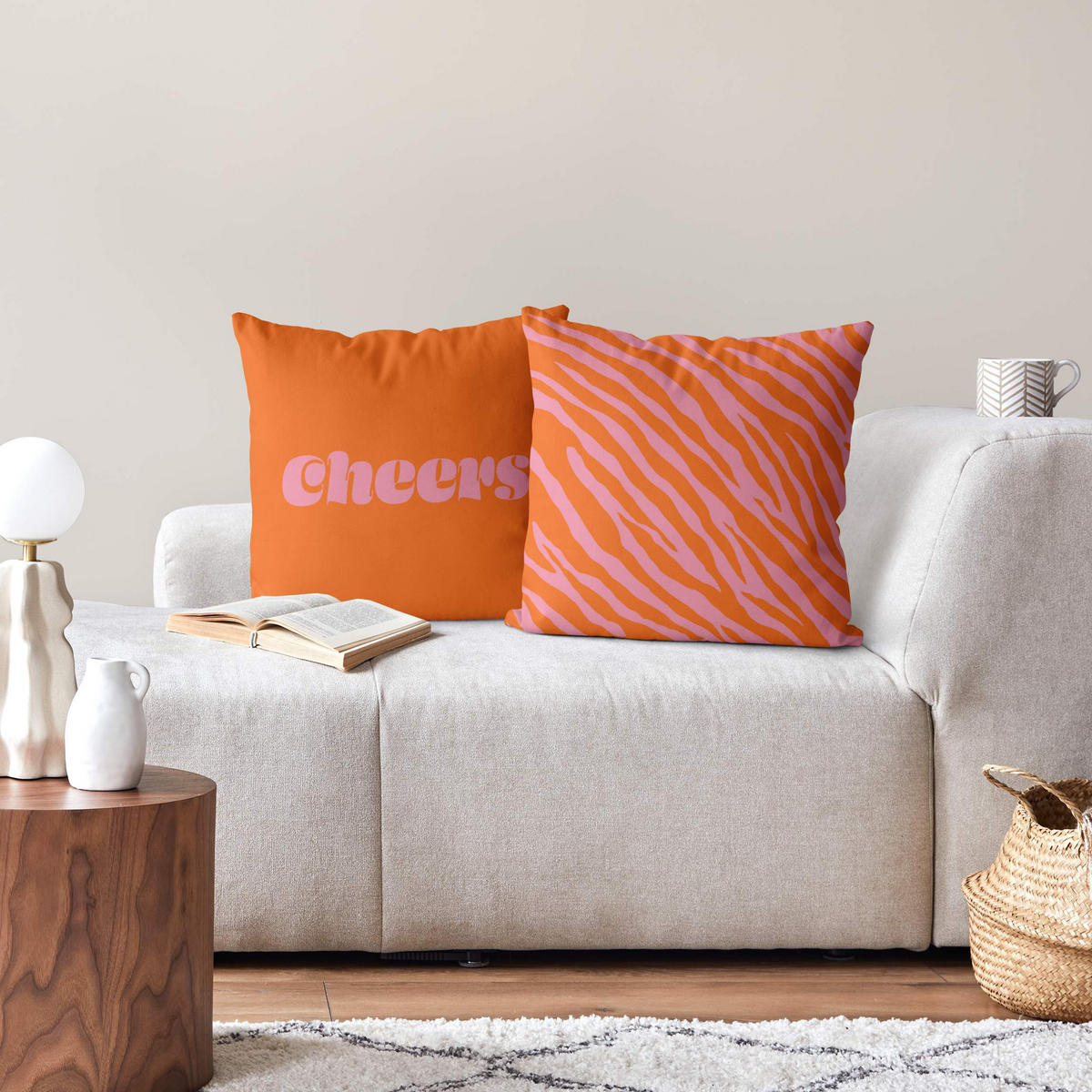 DEKOKISSEN 2er-Set Retro Duo VI 50/50 cm - Orange, Textil (50/50cm) - Bilderwelten