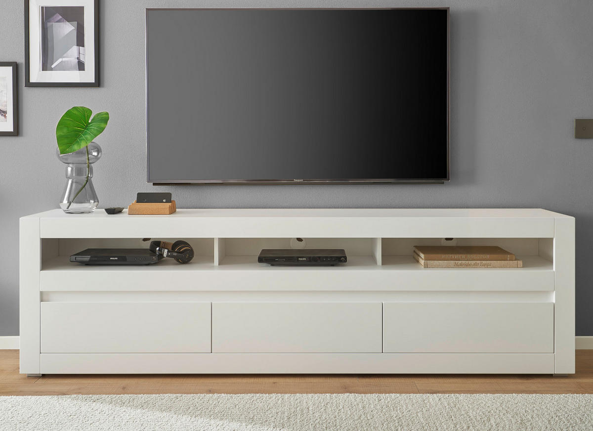 TV-LOWBOARD weiß matt, Evoke Eiche, TV-Unterteil 217 cm, Soft-Close-Funktion - Eichefarben/Silberfarben, Holzwerkstoff/Kunststoff (217/63/42cm) - Furn.Design