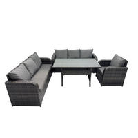 GARTENMÖBELGARNITUR mit Esstisch Polyrattan 7-Sitzer - Dunkelgrau/Grau, Glas/Kunststoff - Fimous