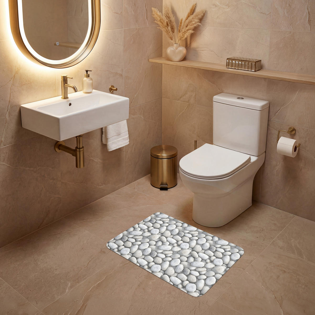 WC PŘEDLOŽKA Kameny - šedé - oválné 60x40 cm - světle šedá, textil/plast (60/1cm) - OnlyWow