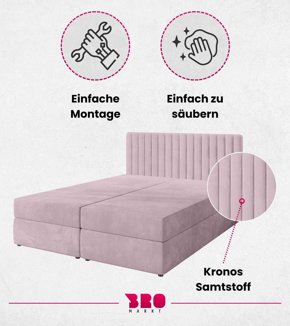 BOXBETT Dream mit Topper 140/200 Rosa - Rosa, Holzwerkstoff/Textil (140/200cm) - Bromarkt