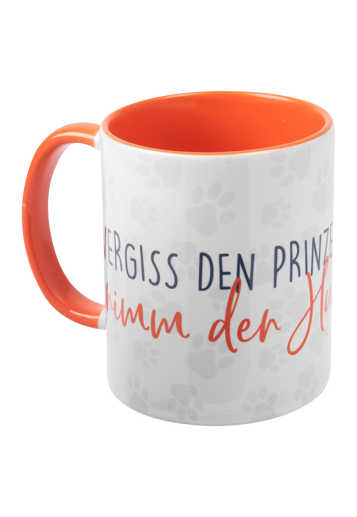KAFFEEBECHER Hunde Mops - Vergiss den Prinzen, nimm den Hund! Weiß/Orange 320 ml - Orange, Keramik (0.32L) - United Labels