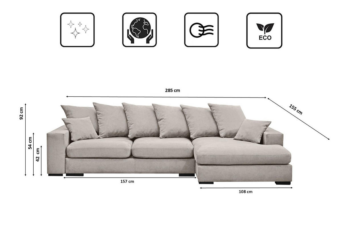 ECKSOFA Mit Schlaffunktion Und Bettkasten Couch L-form Gabon Stoff Riviera Rechts Hellgrau - Hellgrau, Holz (285/155cm) - Kaiser Möbel