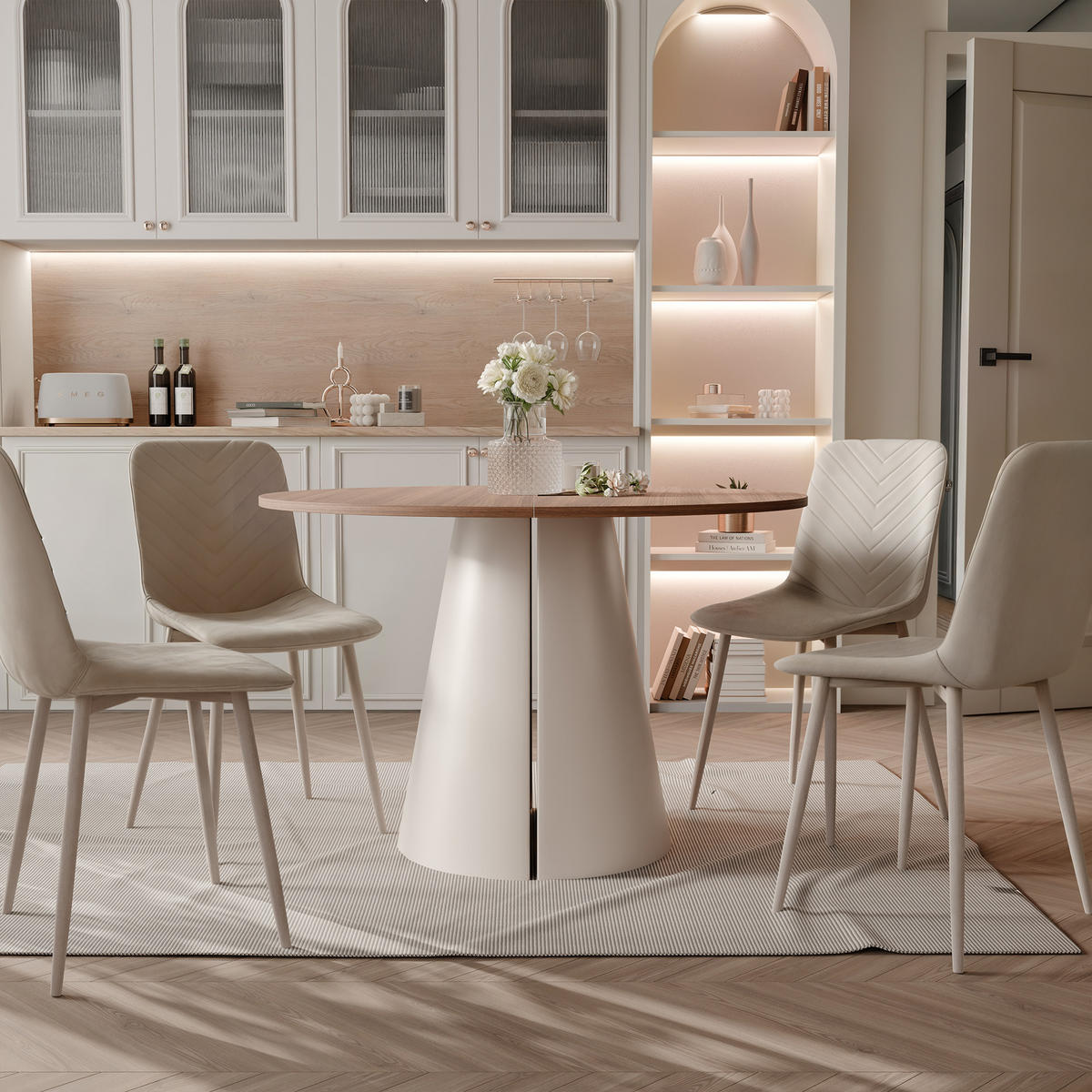 AUSZIEHTISCH BASE 120-196/76 cm, Kaschmir / Franklin-Nussbaum - Kaschmir/Nussbaumfarben, Holzwerkstoff/Metall (120/120/76cm) - Idohome