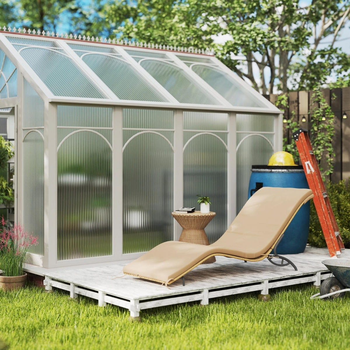 SONNENLIEGE aus Rattan & Stahl 166x63x76 cm in Beige mit Kissen - Beige, Metall (63/76/166cm) - Modfu