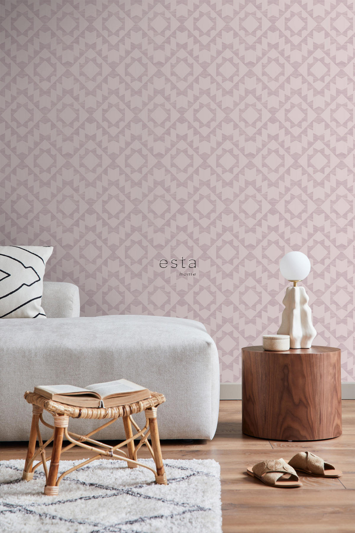 TAPETE Marrakescher Aztec-Teppich 53 cm x 10.05 m - Lila, Papier (53/1000cm) - ESTAhome