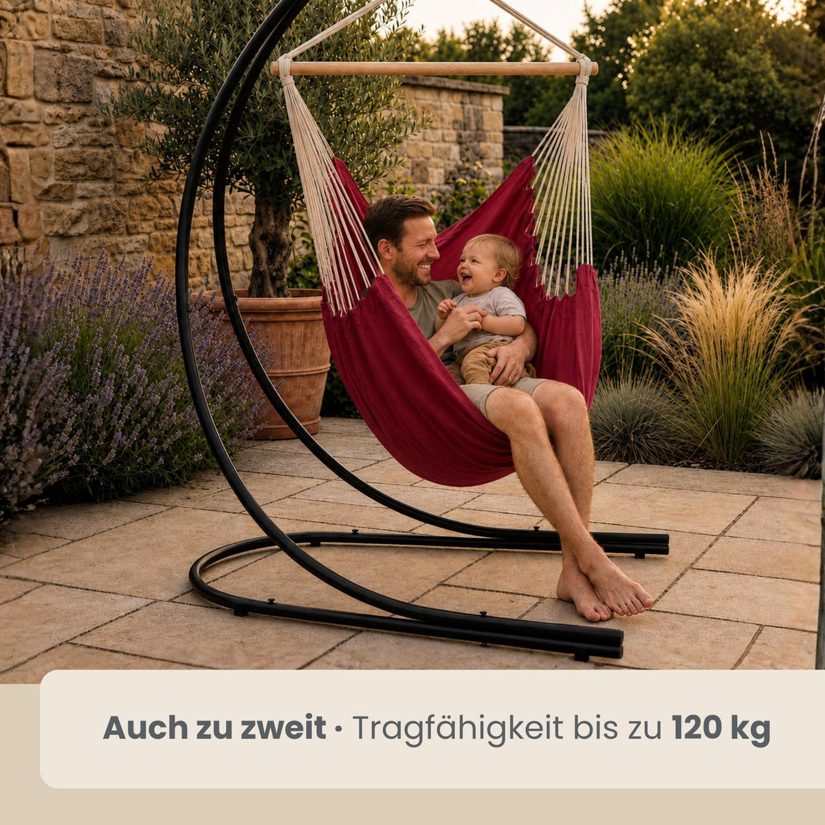 XL HÄNGESTUHL mit Gestell 210/140 cm , Weinrot/Schwarz - Rot, Textil (140/210/160cm) - Amanka