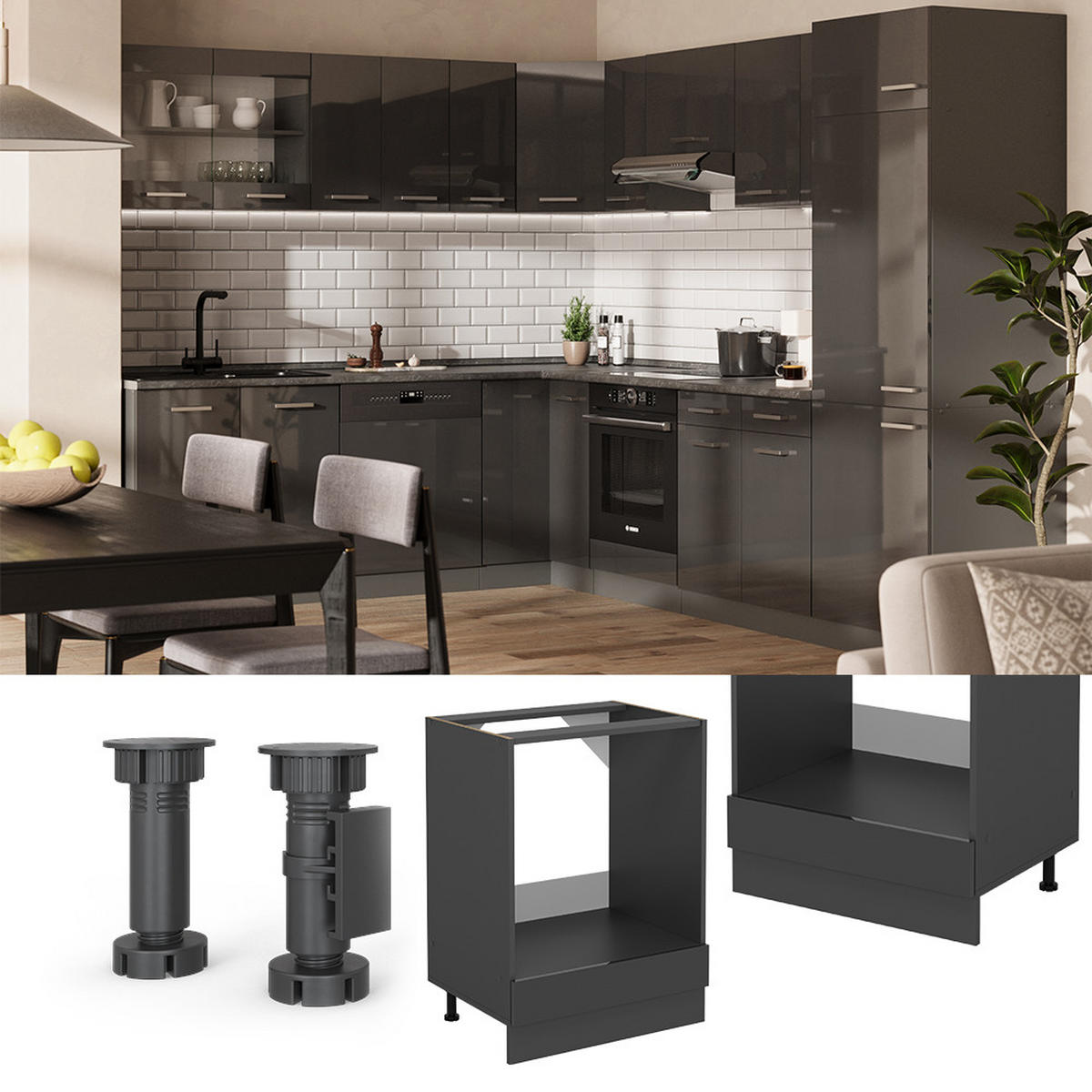 Schwarz Hochglanz/Anthrazit, Holzwerkstoff (60/81.6/46cm) - Vicco