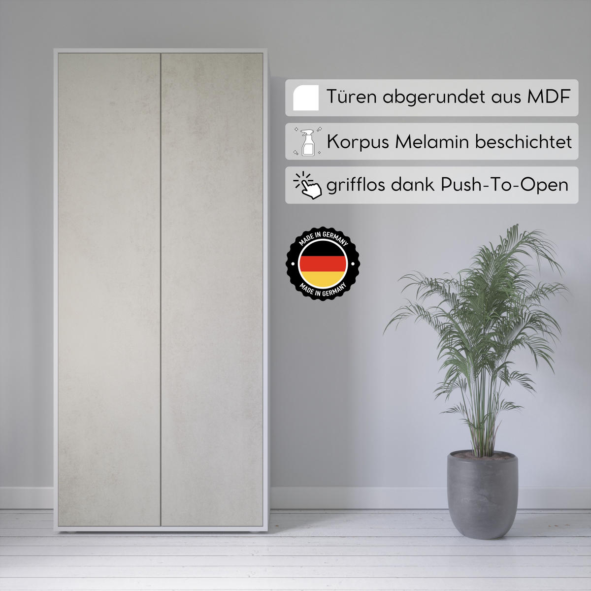 AKTENSCHRANK Amira T00 Beton Oxid 180/80/40 cm - Hellgrau, Holzwerkstoff (80/180/40cm) - SIMPLYFURN