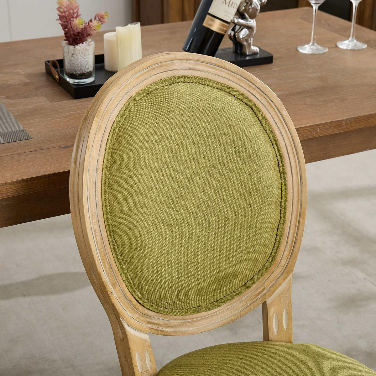 STUHL-SET DE-36323 2 Stück mit antikem Holzrahmen Olivgrün - Olivgrün, Holz (49/95/59.5cm) - ComfortXL