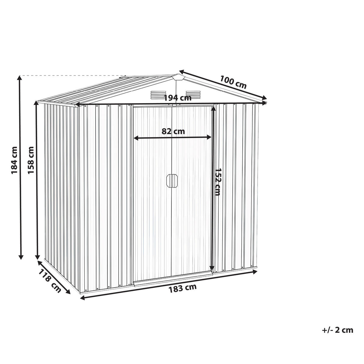 CASĂ PENTRU UNELTE 194 cm 118 cm gri grafit Cirella - alb/grafit, metal (194/184/118cm) - Beliani